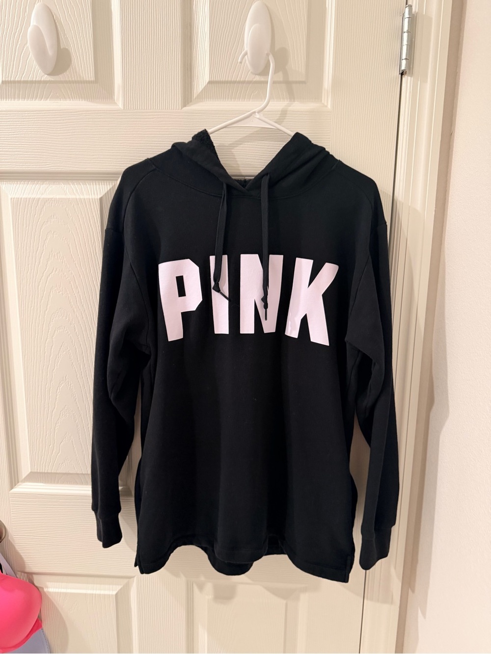 PINK Victoria's Secret Black Hoodie with Light Pink Logo